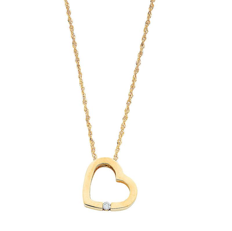 9ct Gold Open Heart Pendant With Diamond