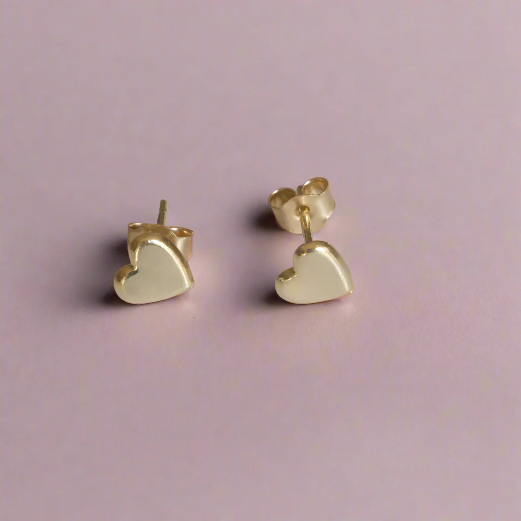 9ct Solid Gold Heart Stud Earrings - Image 2