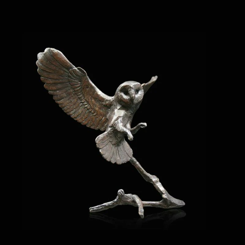 Bronze Barn Owl in Flight Sculpture