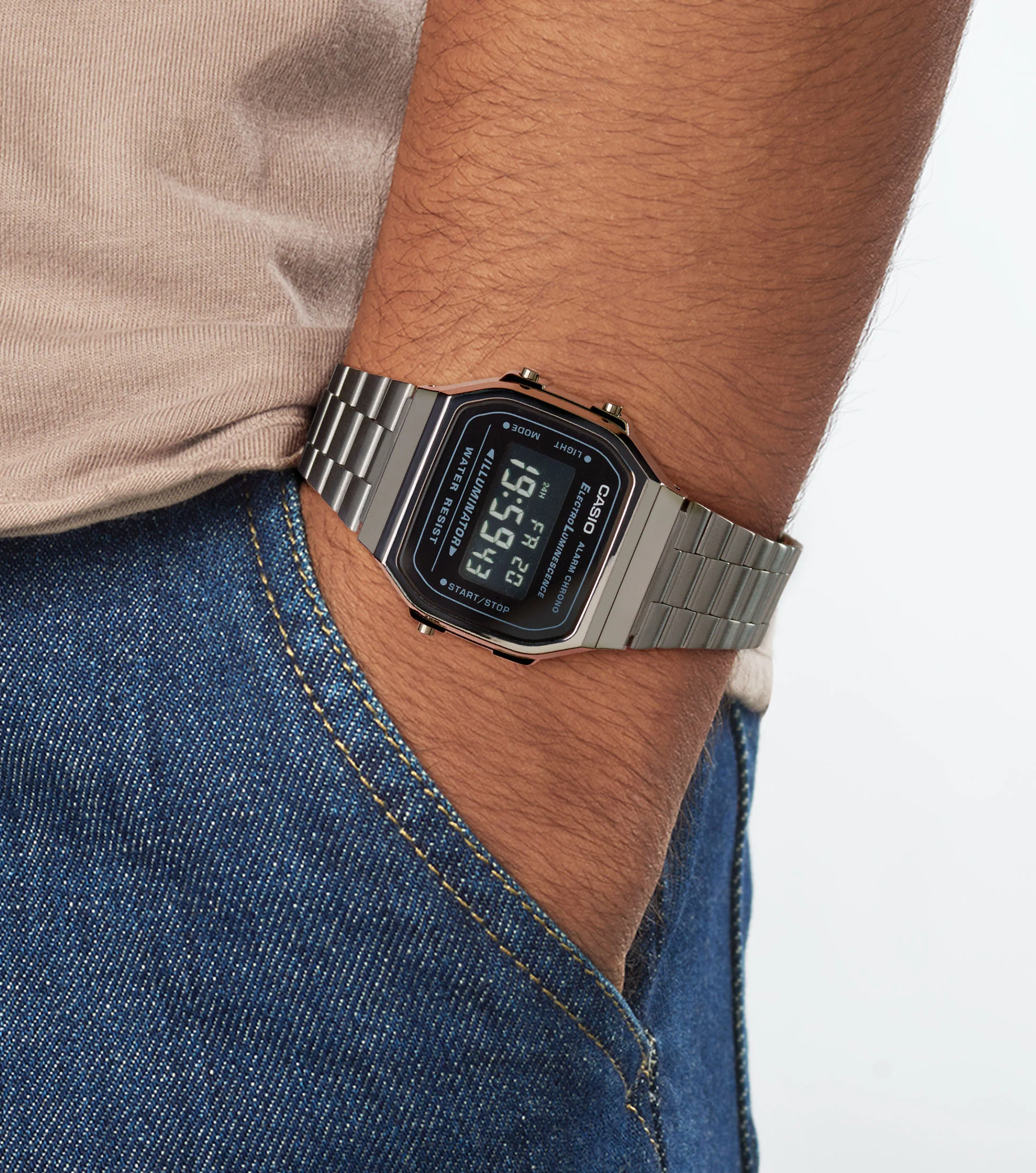 Casio Unisex Digital Watch with Black Dial and Grey Bracelet A168WEGG-1BEF - Image 4