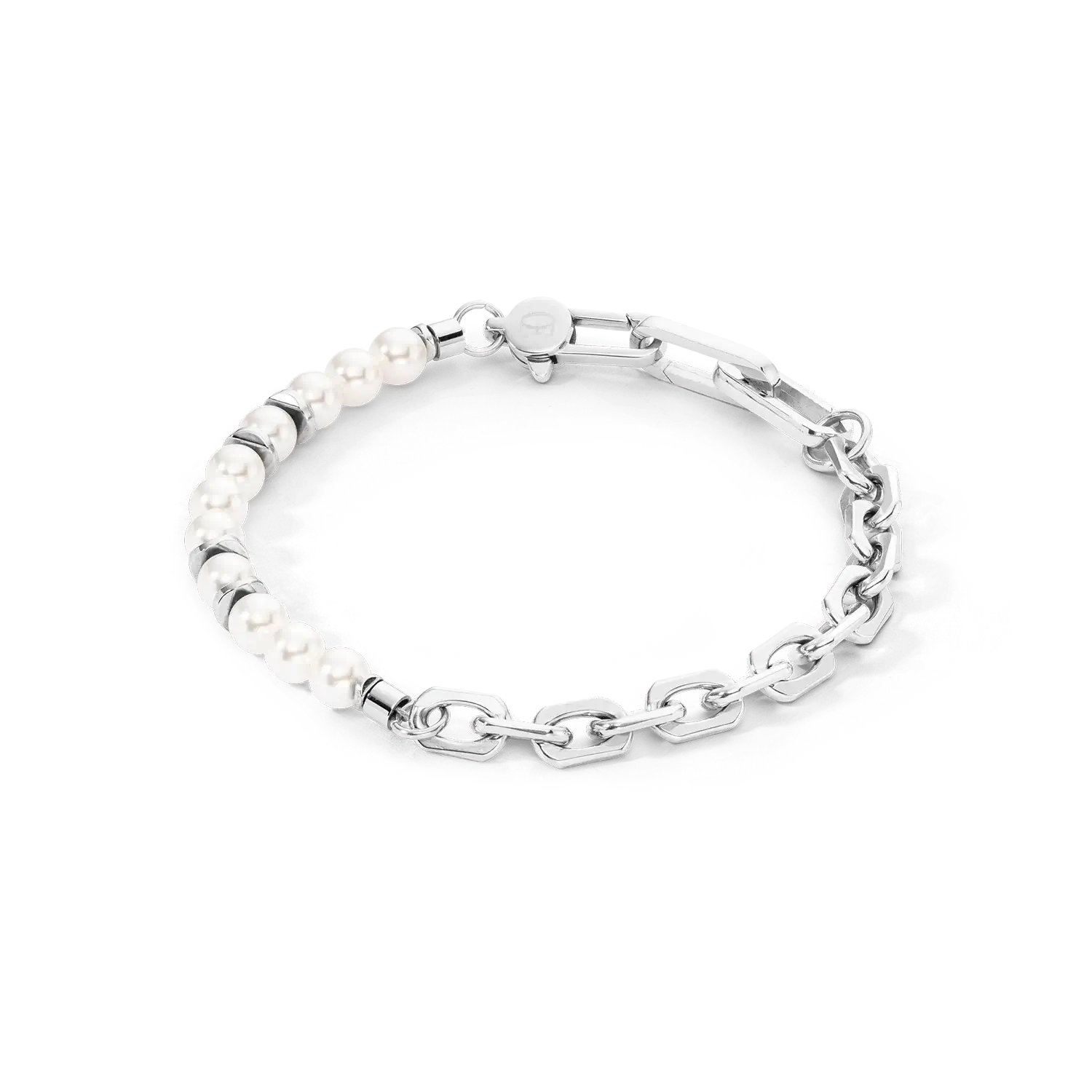 Coeur de Lion Men's Bracelet with White Crystal Pearls