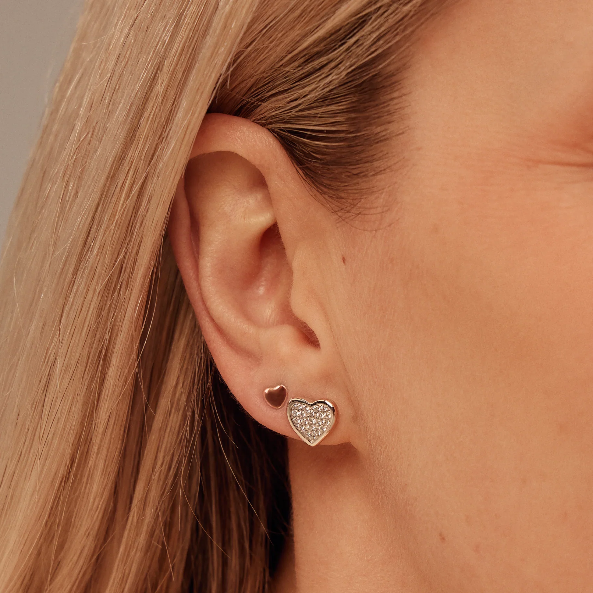 Forever Yours Sterling Silver & 9ct Rose Gold Love Heart Earrings - Image 2