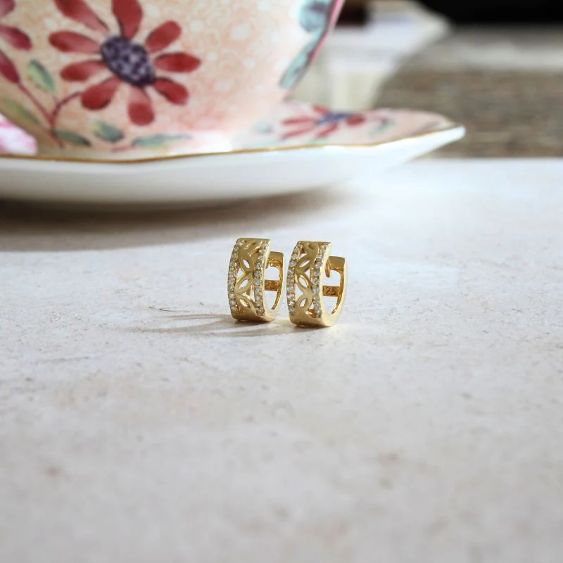 Gold on Silver Huggie Earrings with CZ-Set Edges - Image 4