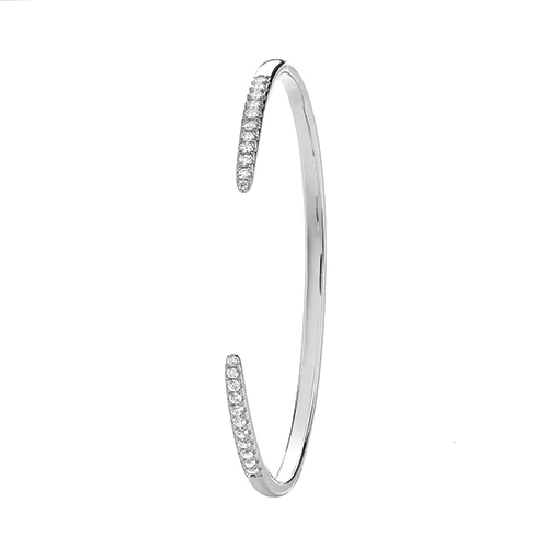 Ladies Silver Open Ended Bangle with CZ