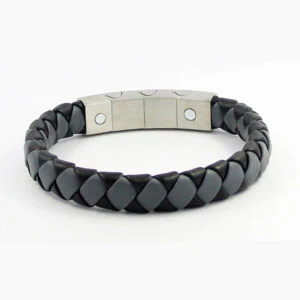 Magnetic Leather Bracelet for Men in Black and Grey - Image 3