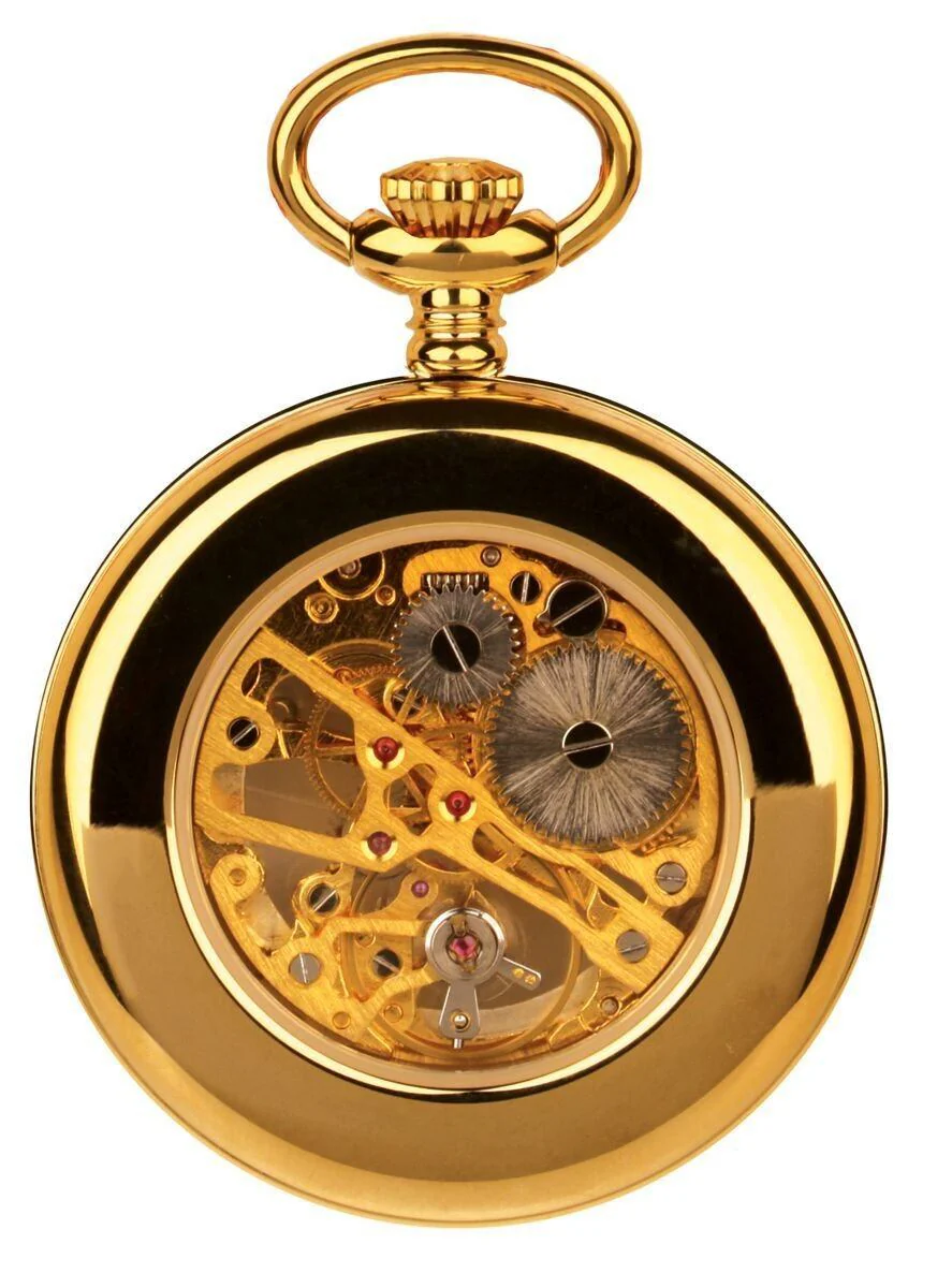 Mens Skeleton Mechanical Pocket Watch in PVD Gold Plate - Image 3
