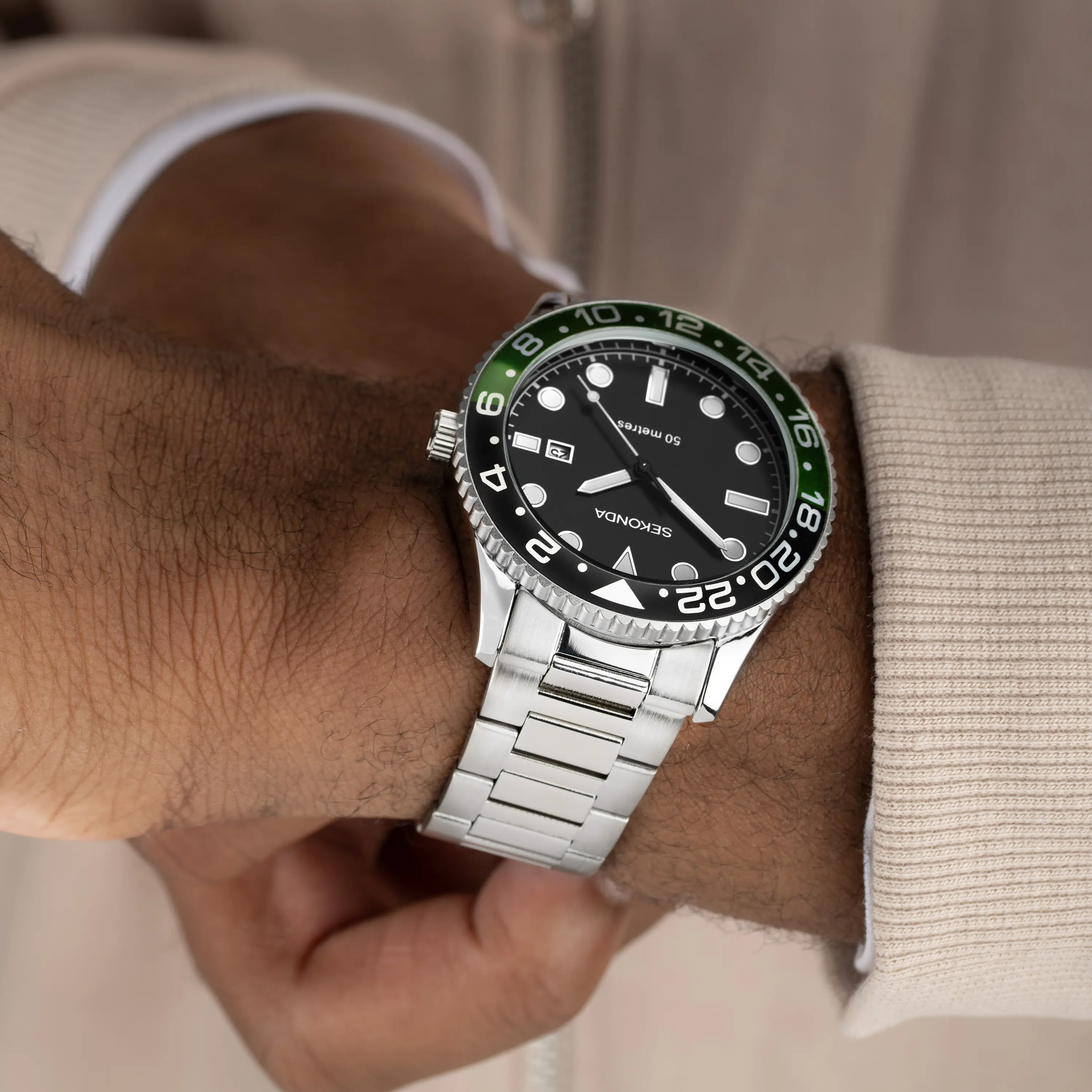 Sekonda Ocean Men’s Watch with Black Dial Green Bezel (30197) - Image 3