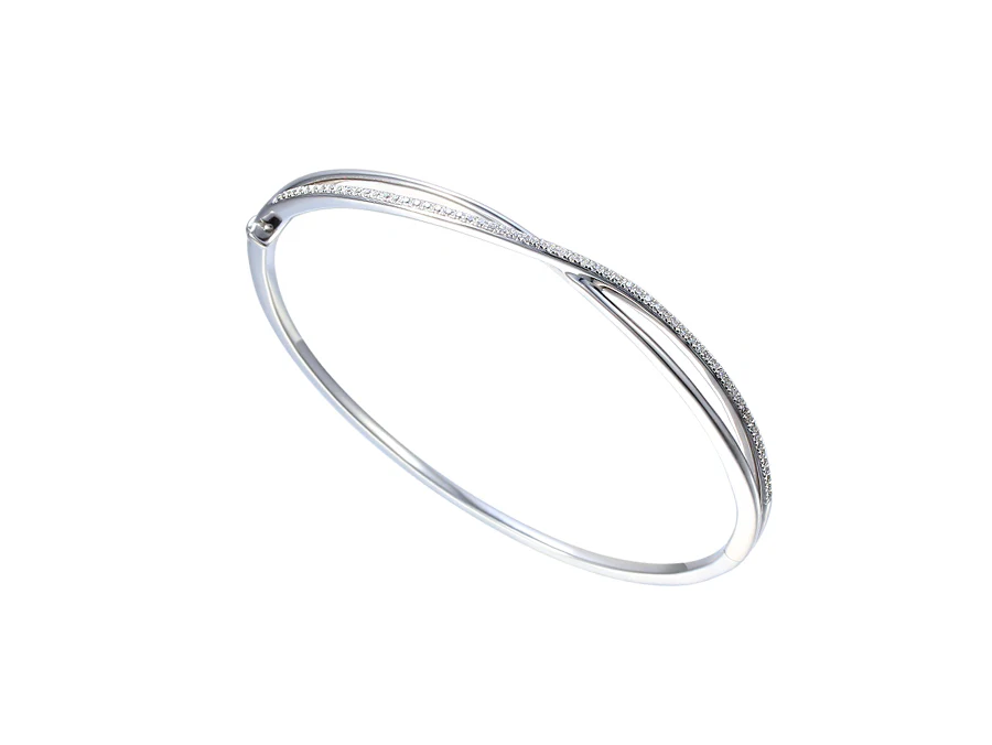 Silver Cubic Zirconia Crossover Bangle