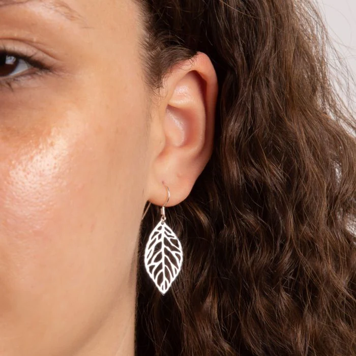 Silver Cut Out Leaf Drop Earrings - Image 2