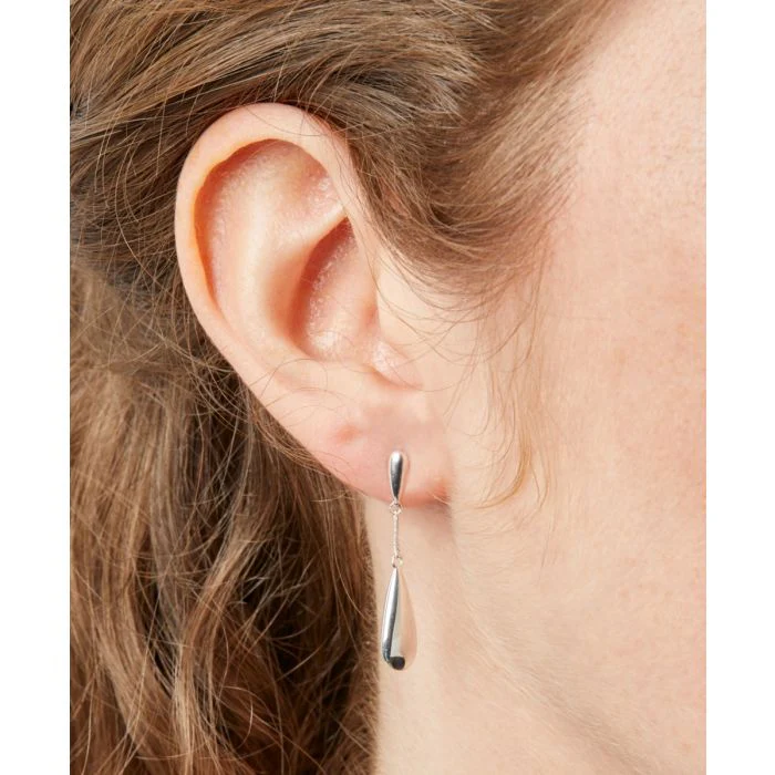 Silver Double Teardrop Chain Drop Earrings - Image 2