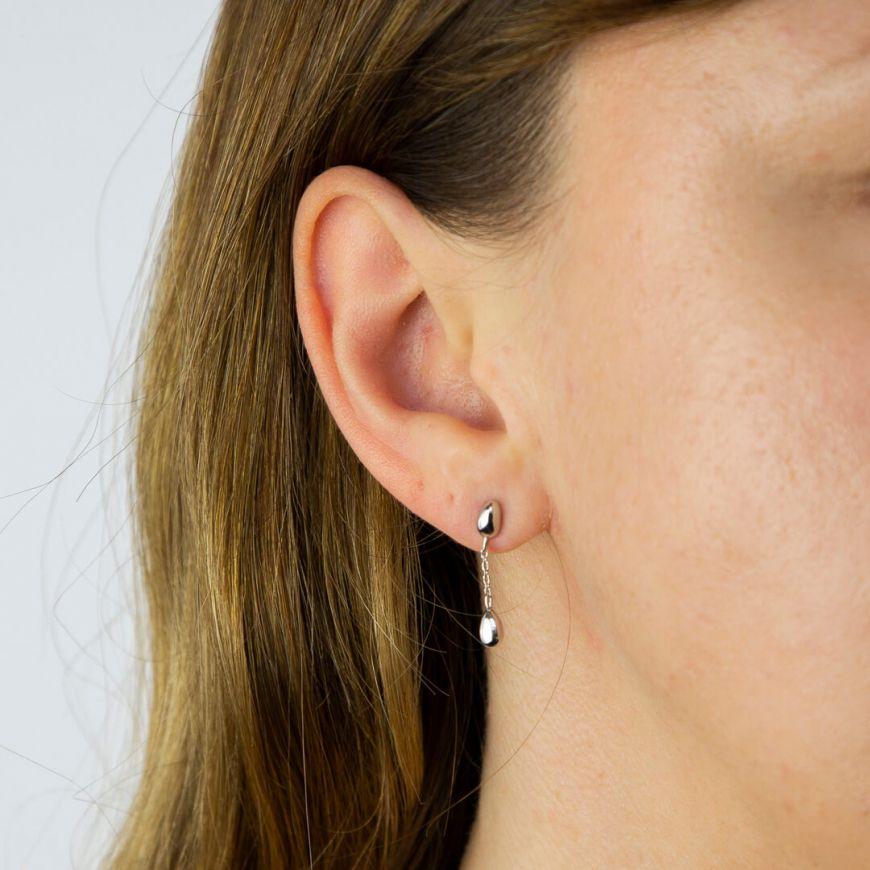 Silver Drop Flower Bud Earrings - Image 2