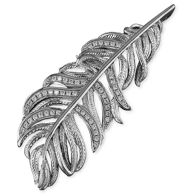Silver Feather Pendant with CZ