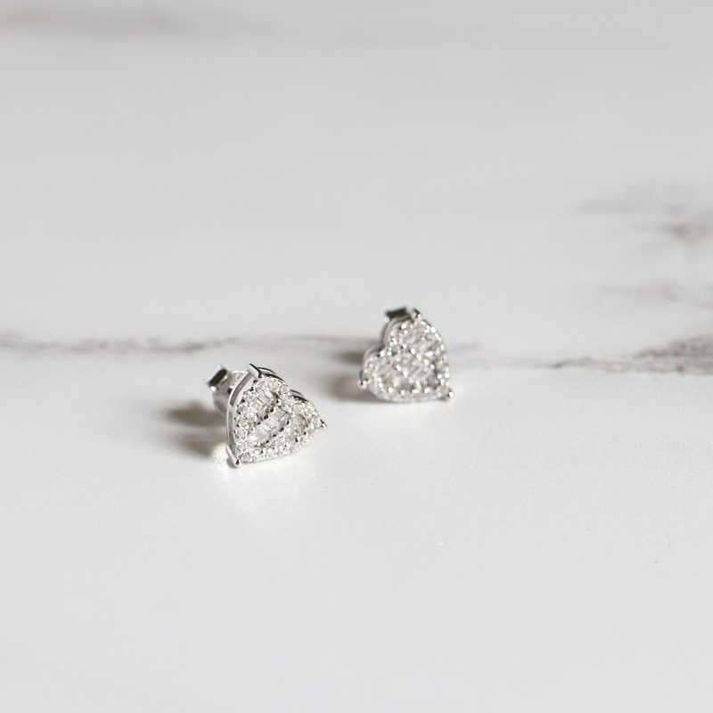 Silver Heart Earrings with Baguette and Brilliant Cut CZ's - Image 2