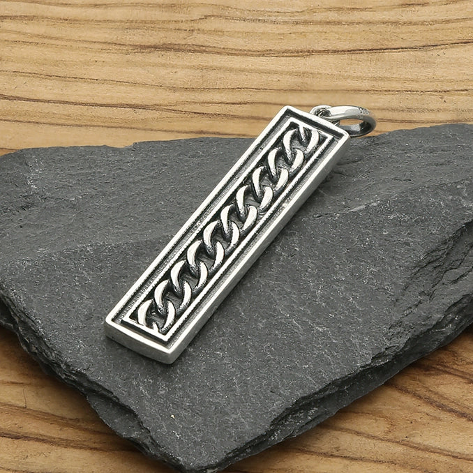Silver Ingot Shape Chain Detail Pendant - Image 2