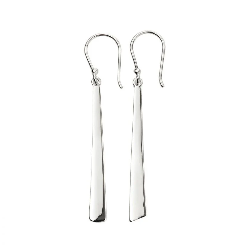Silver Long Tapered Bar Drop Earrings