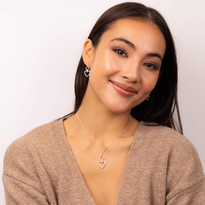 Silver Open Heart Drop Earrings - Image 3