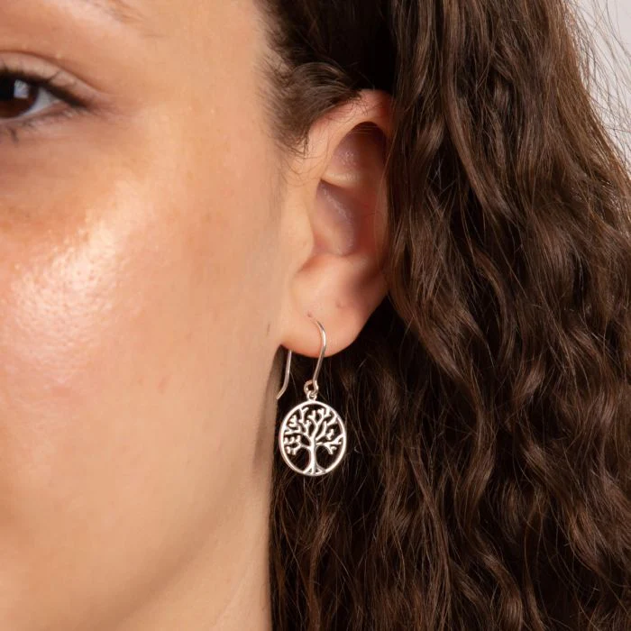 Silver Round Tree of Life Drop Earrings - Image 2