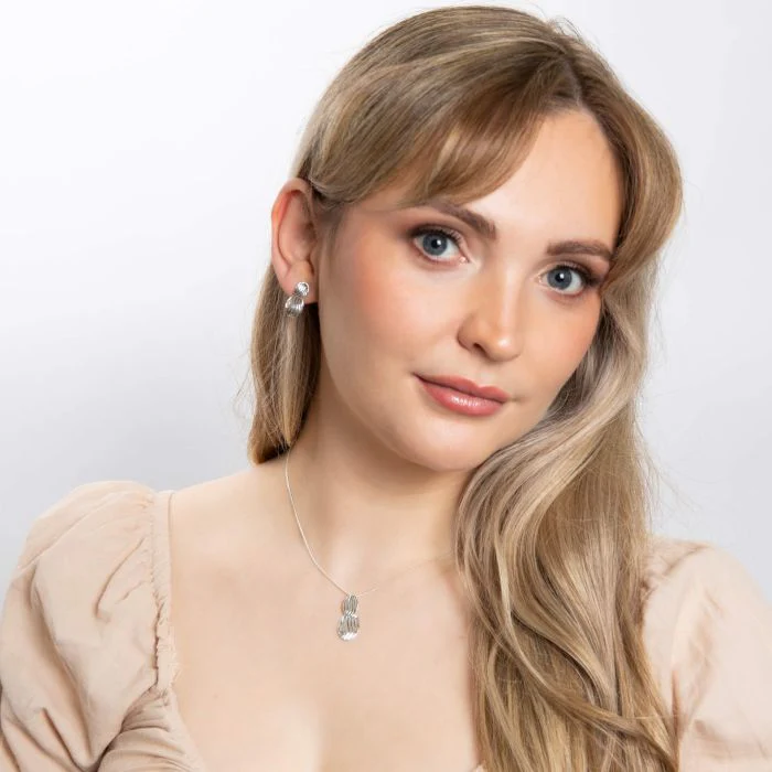 Silver Wavy Textured Double Drop Earrings - Image 3