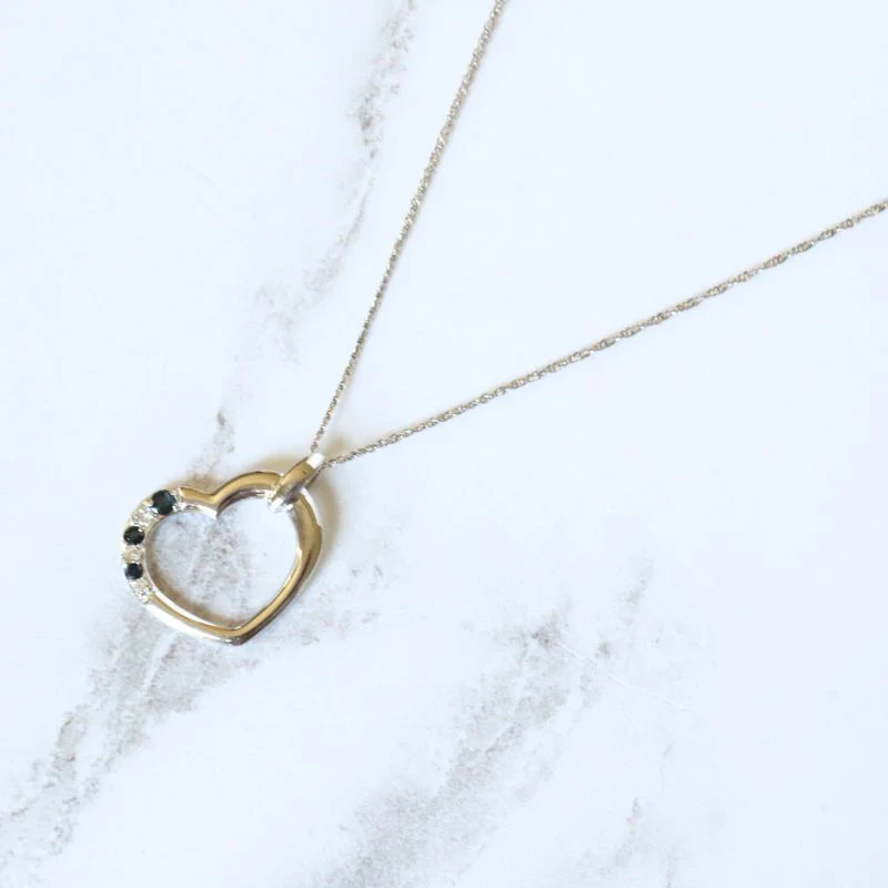 White Gold Open Heart Pendant with Sapphires and Diamonds - Image 2