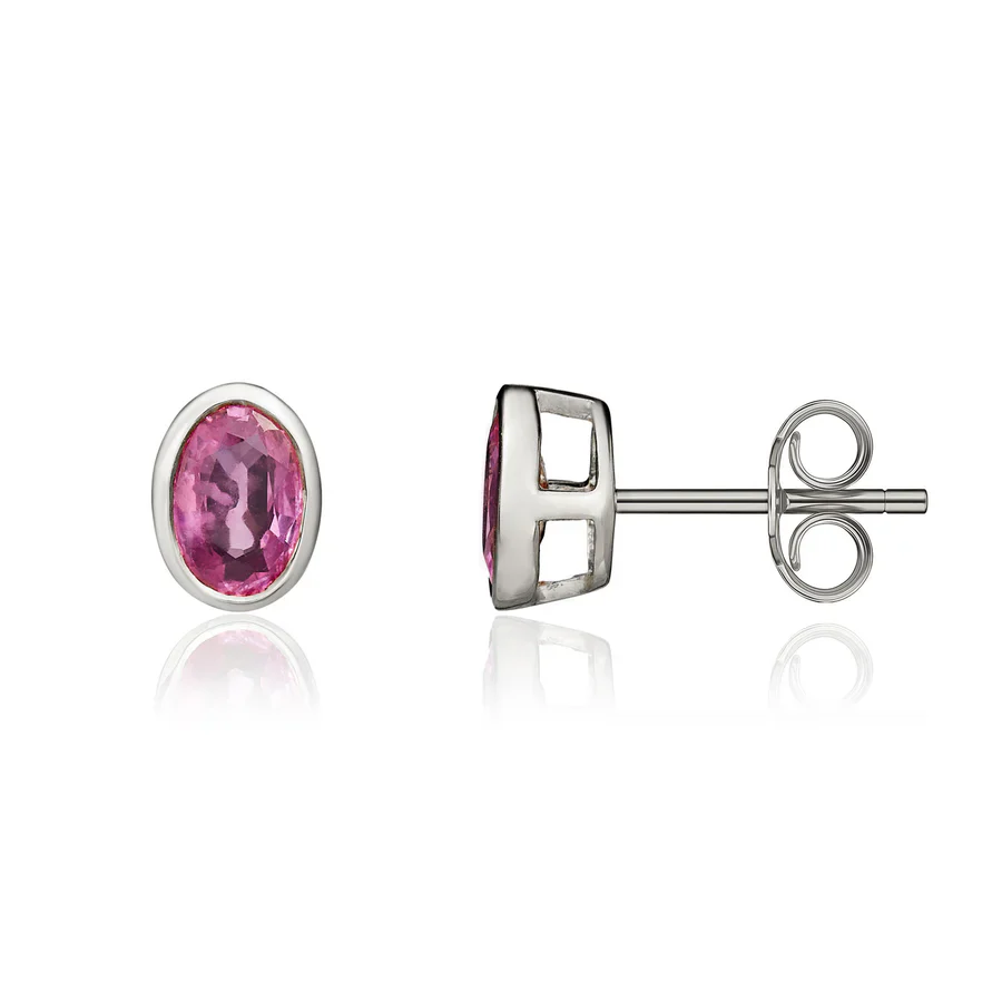 White Gold Oval Pink Sapphire Stud Earrings
